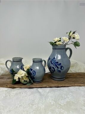 Vintage Marzi & Remy Salt-Glazed Stoneware Pitcher and Jugs Set